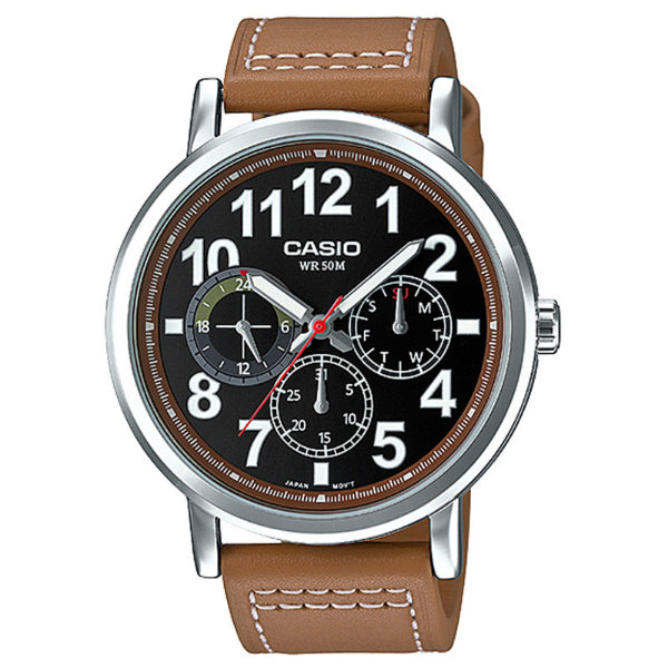 Casio Enticer Black Leather Strap Black Dial Quartz Watch for Gents - CASIO MTP-E309L-5AVDF