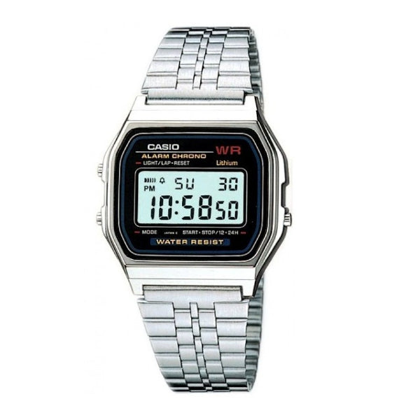 Casio Classic Digital Silver Stainless Steel Black Dial Quartz Watch for Gents - CASIO A-159W-N1DF