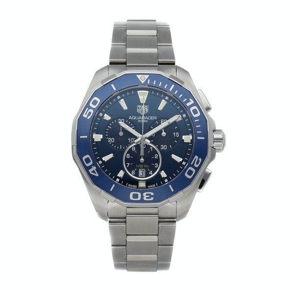Tag Heuer Aquaracer Silver Stainless Steel Blue Dial Chronograph Quartz Watch for Gents - CAY111BBA0927