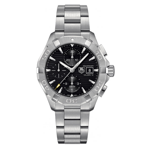 Tag Heuer Aquaracer Calibre 16 Silver Stainless Steel Black Dial Automatic Watch for Gents - CAY2110BA0927