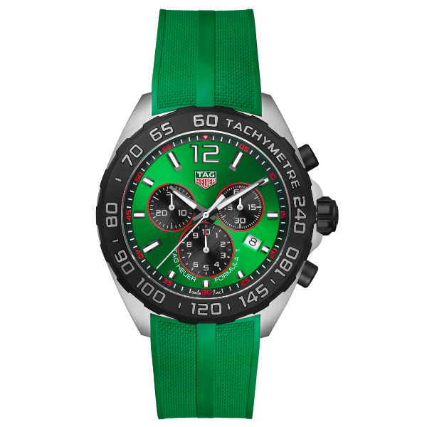 Tag Heuer Formula 1 Green Silicone Strap Green Dial Chronograph Quartz Watch for Gents - CAZ101AM.FT8056