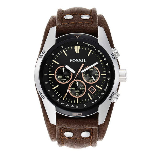 Fossil Coachman Brown Leather Strap Black Dial Chronograph Quartz Watch for Gents - CH2891