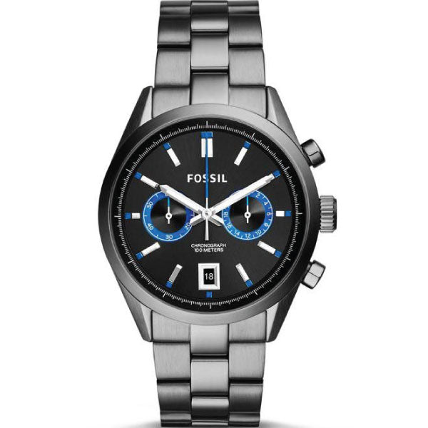 Fossil Del Rey Gray Stainless Steel Black Dial Chronograph Quartz Watch for Gents - CH2970