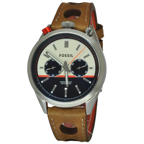 Fossil Del Rey Brown Leather Strap Multicolor Dial Chronograph Quartz Watch for Gents - CH2973