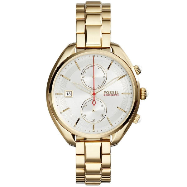 Fossil Land Racer Gold Stainless Steel Silver Dial Chronograph Quartz Watch for Ladies - CH2976