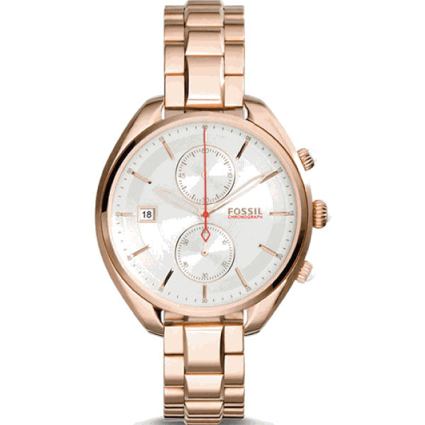 Fossil Land Racer Rose Gold Stainless Steel White Dial Chronograph Quartz Watch for Ladies - CH2977