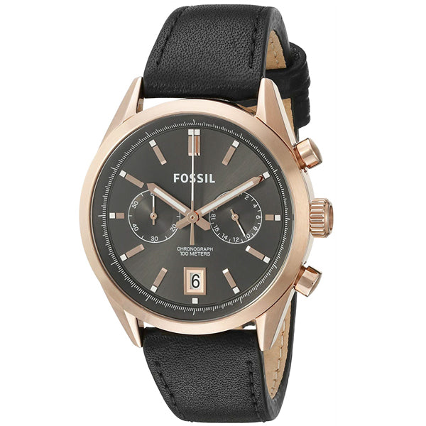 Fossil Del Rey Black Leather Strap Black Dial Chronograph Quartz Watch for Gents - CH2991