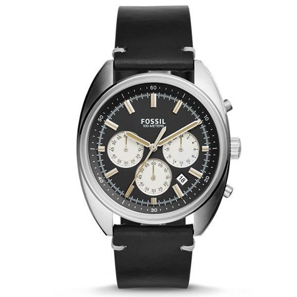 Fossil Drifter Black Leather Strap Black Dial Chronograph Quartz Watch for Gents - CH3043