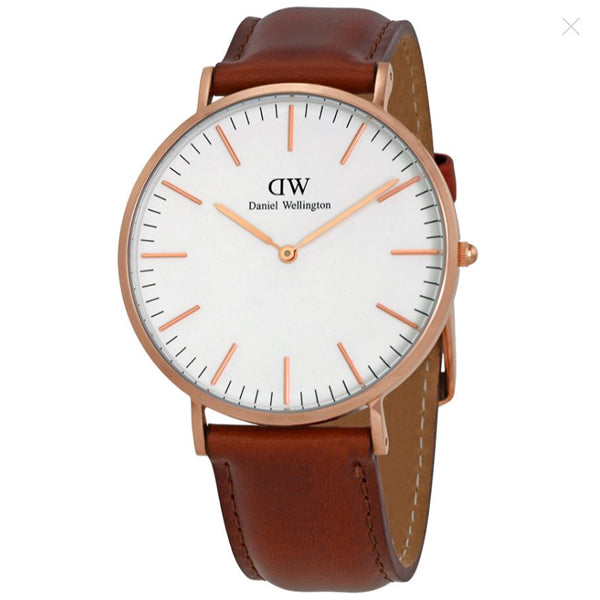 Daniel Wellington Classic St. Mawes Brown Leather Strap White Dial Watch for Gents - DW00100006