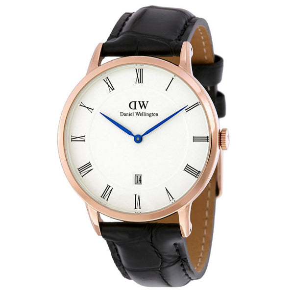 Daniel Wellington Wellington Dapper Black Leather Strap White Dial Watch for Gents - DW00100107