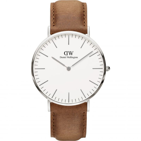 Daniel Wellington Classic Durham 40 Light Brown Leather Strap White Dial Quartz Watch for Gents - DW00100110