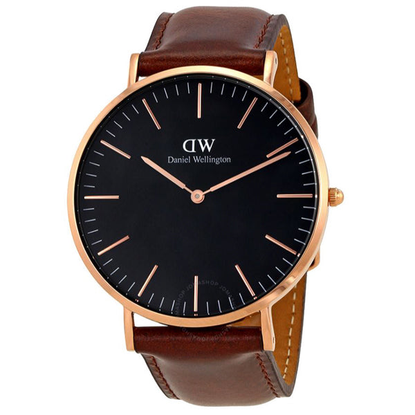 Daniel Wellington Classic Bristol Brown Leather Strap Black Dial Watch for Gents - DW00100125