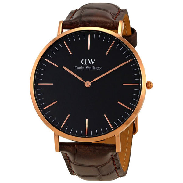 Daniel Wellington Classic York Brown Leather Strap Black Dial Watch for Gents - DW00100128