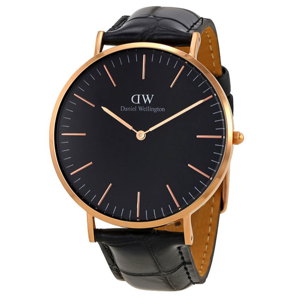 Daniel Wellington Classic Black Leather Strap Black Dial Watch for Gents - DW00100129