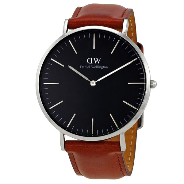 Daniel Wellington Classic Brown Leather Strap Black Dial Watch for Gents - DW00100130