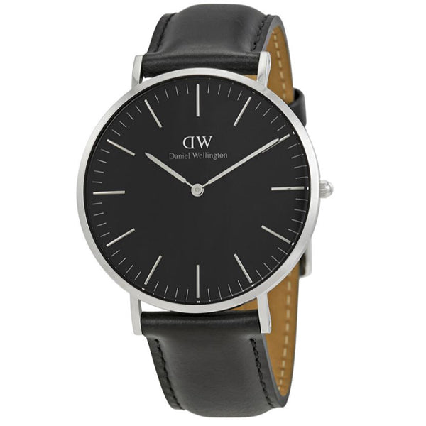 Daniel Wellington Classic Black Leather Strap Black Dial Watch for Gents - DW00100133