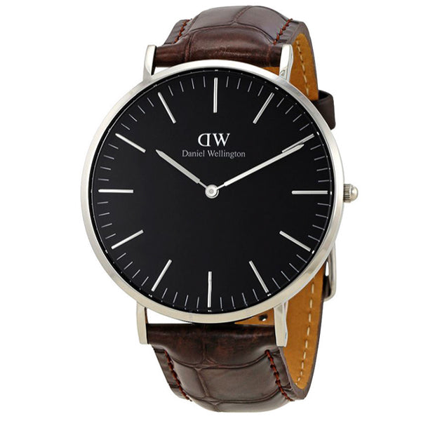 Daniel Wellington Classic Brown Leather Strap Black Dial Watch for Gents - DW00100134