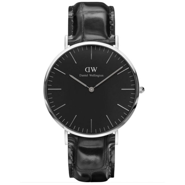 Daniel Wellington Classic Black Leather Strap Black Dial Watch for Gents - DW00100135