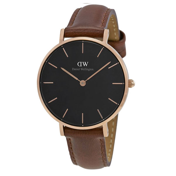 Daniel Wellington Petite St Mawes Brown Leather Strap Black Dial Watch for Ladies - DW00100169