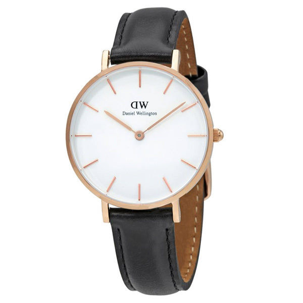 Daniel Wellington Petite Sheffield Black Leather Strap White Dial Watch for Ladies - DW00100174