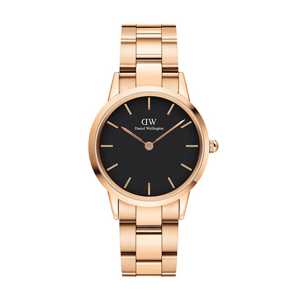 Daniel Wellington Iconic Link 32 Rose Gold Stainless Steel Black Dial Quartz Unisex Watch - DW00100212