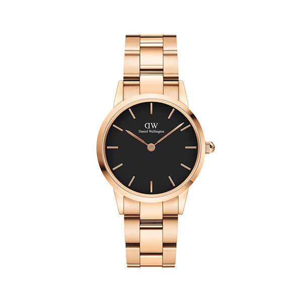 Daniel Wellington Iconic Link 28 Rose Gold Stainless Steel Black Dial Quartz Unisex Watch - DW00100214