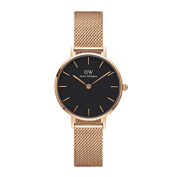 Daniel Wellington Petite Melrose 36 Rose Gold Mesh Bracelet Black Dial Quartz Unisex Watch - DW00100217