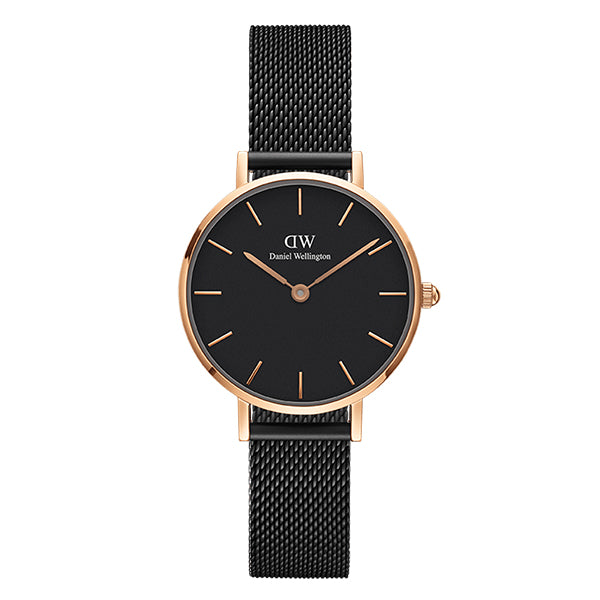 Daniel Wellington Petite Ashfield 28 Black Mesh Bracelet Black Dial Quartz Unisex Watch - DW00100245