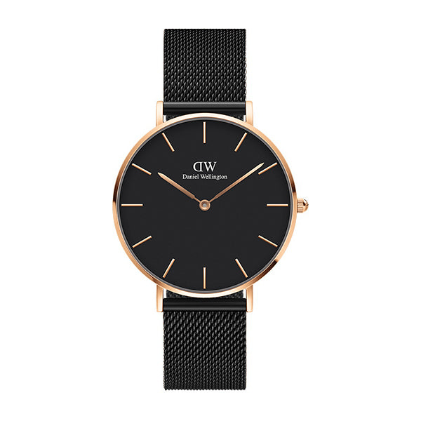 Daniel Wellington Petite Ashfield 36 Black Mesh Bracelet Black Dial Quartz Unisex Watch - DW00100307