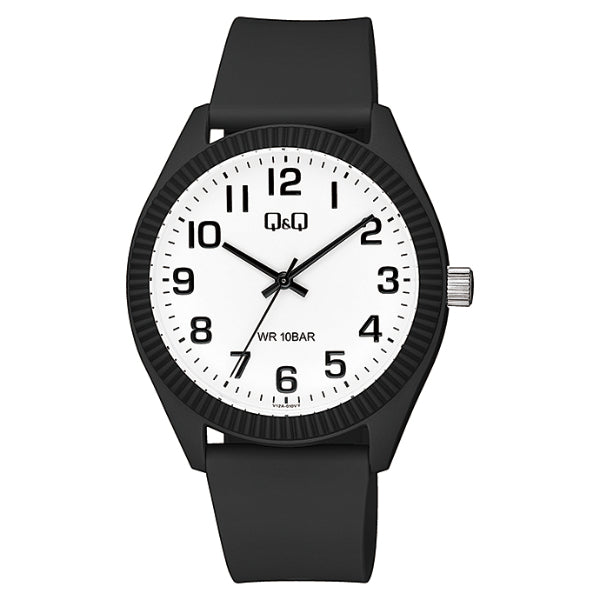 Q&Q Black Silicone Strap White Dial Quartz Watch for Gents - V12A-010VY