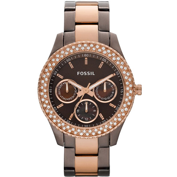 Fossil Stella Two-tone Stainless Steel Chocolate Dial Quartz Watch for Ladies - ES2955