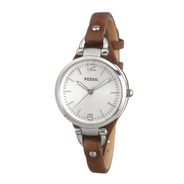 Fossil Georgia Brown Leather Strap White Dial Quartz Watch for Ladies - ES3060