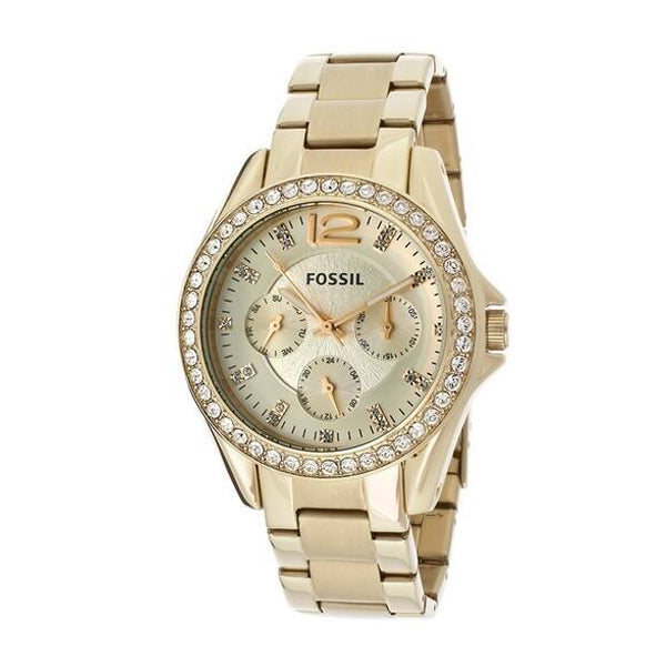 Fossil Riley Multifunction Gold Stainless Steel Gold Dial Quartz Watch for Ladies - ES3203