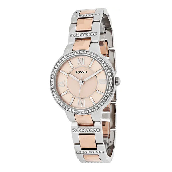 Fossil Virginia Two-tone Stainless Steel Pink Dial Quartz Watch for Ladies - ES3405