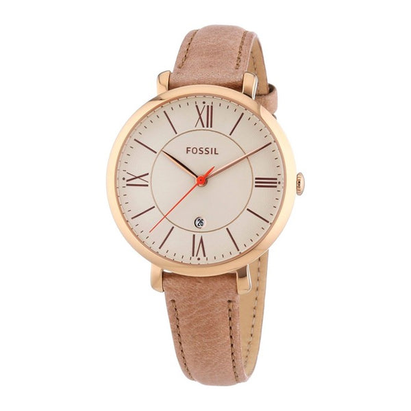 Fossil Jacqueline Brown Leather Strap White Dial Quartz Watch for Ladies - ES3487