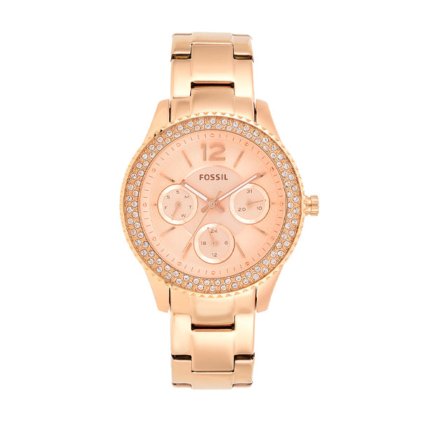 Fossil Stella Rose Gold Stainless Steel Rose Gold Dial Quartz Watch for Ladies - ES3590