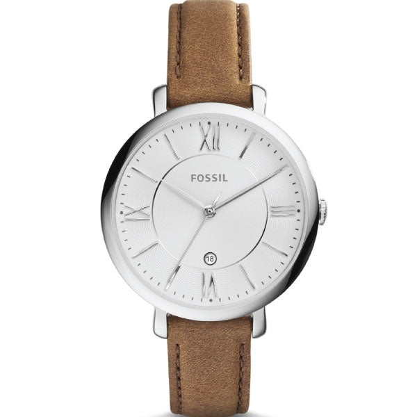 Fossil Jacqueline Brown Leather Strap White Dial Quartz Watch for Ladies - ES3708