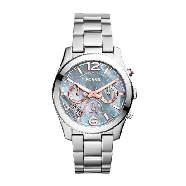 Fossil Perfect Boyfriend Silver Stainless Steel Mother Of Pearl Dial Chronograph Quartz Watch for Ladies - ES3880