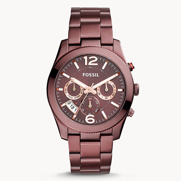 Fossil Perfect Boyfriend Wine Stainless Steel Wine Dial Chronograph Quartz Watch for Ladies - ES4110