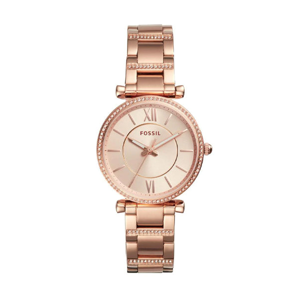 Fossil Carlie Rose Gold Stainless Steel Rose Gold Dial Quartz Watch for Ladies - ES4301