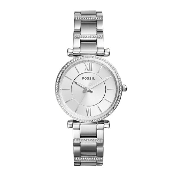 Fossil Carlie Silver Stainless Steel Silver Dial Quartz Watch for Ladies - ES4341