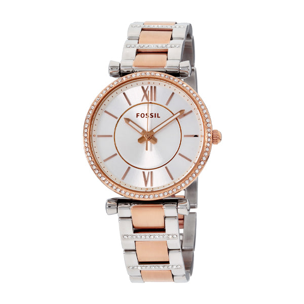 Fossil Carlie Two-tone Stainless Steel Silver Dial Quartz Watch for Ladies - ES4342