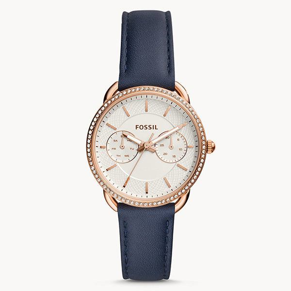 Fossil Tailor Multifunction Blue Leather Strap White Dial Quartz Watch for Ladies - ES4394