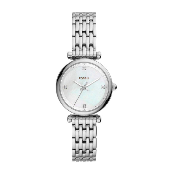 Fossil Carlie Silver Stainless Steel Mother of pearl Dial Quartz Watch for Ladies - ES4430