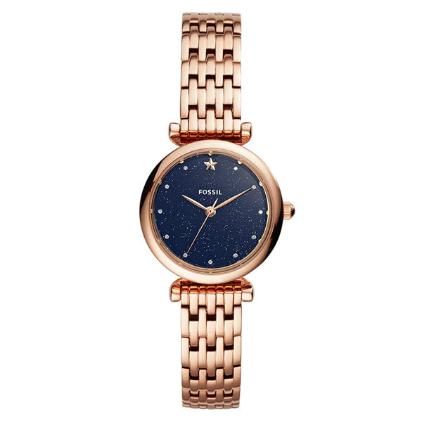 Fossil Carlie Rose Gold Stainless Steel Navy Blue Dial Quartz Watch for Ladies - ES4522