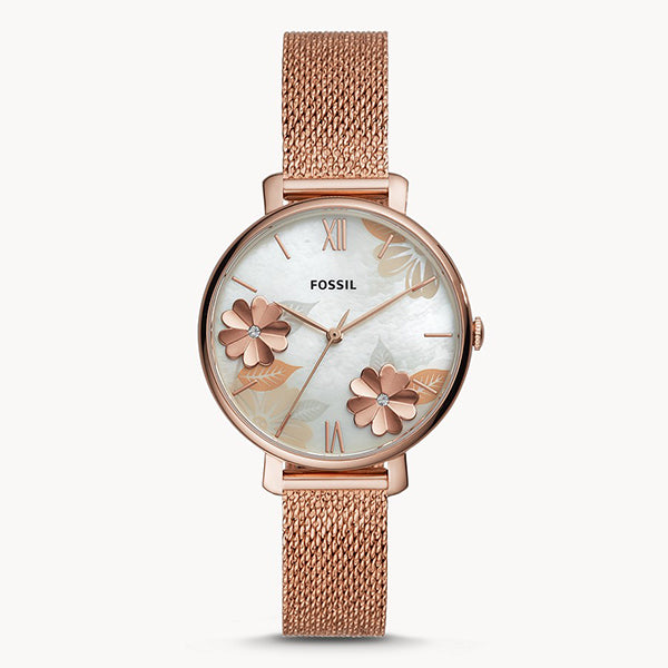 Fossil Jacqueline Rose Gold Mesh Bracelet Mother of pearl Dial Quartz Watch for Ladies - ES4534