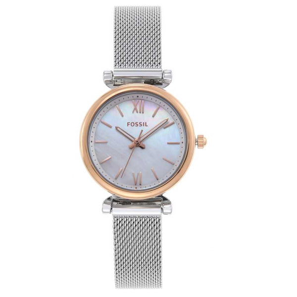 Fossil Carlie Silver Mesh Bracelet Multicolor Dial Quartz Watch for Ladies - ES4614