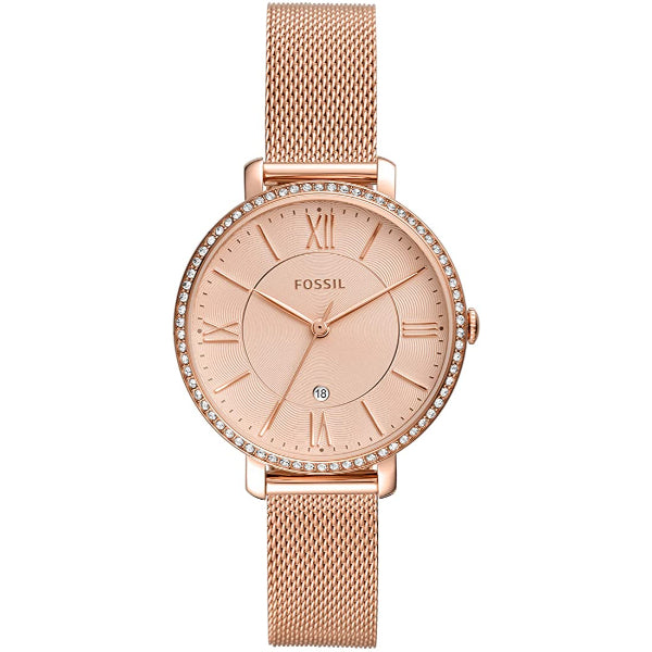 Fossil Jacqueline Rose Gold Mesh Bracelet Rose Gold Dial Quartz Watch for Ladies - ES4628