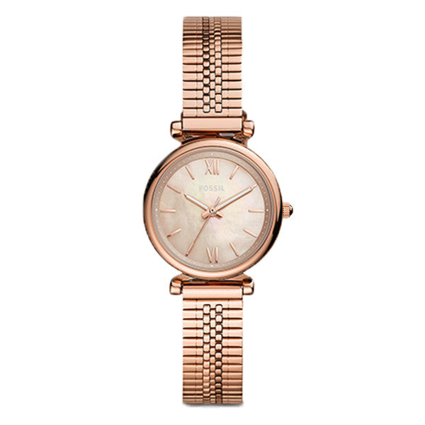 Fossil Carlie Rose Gold Stainless Steel Mother of pearl Dial Quartz Watch for Ladies - ES4697