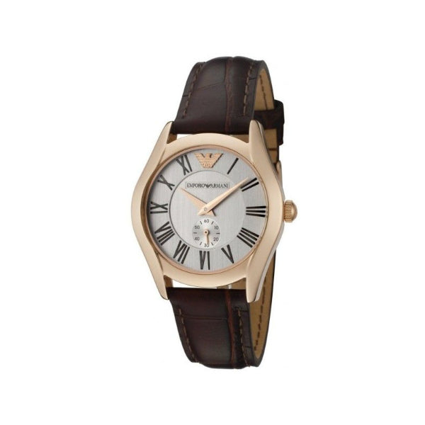 EMPORIO ARMANI Classic Brown Leather Strap Silver Dial Quartz Watch for Ladies - EMPORIO ARMANI AR0678